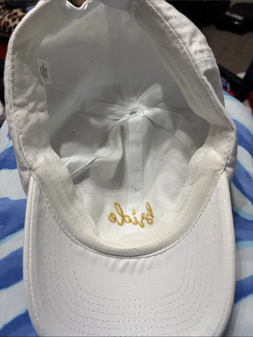 Bride Embroidered White Baseball Cap - Gold Script